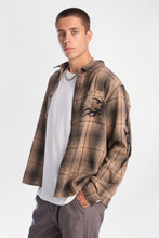 Abstract Print Cotton Flannel Plaid Button-Up Boxy Shirt thumbnail 1