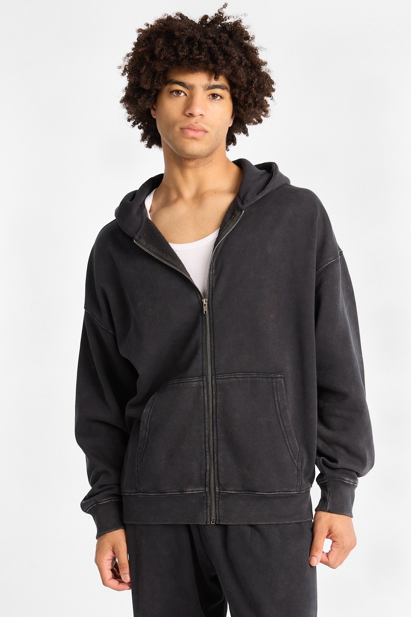 North Western Washed Zip-Up Boxy Hoodie