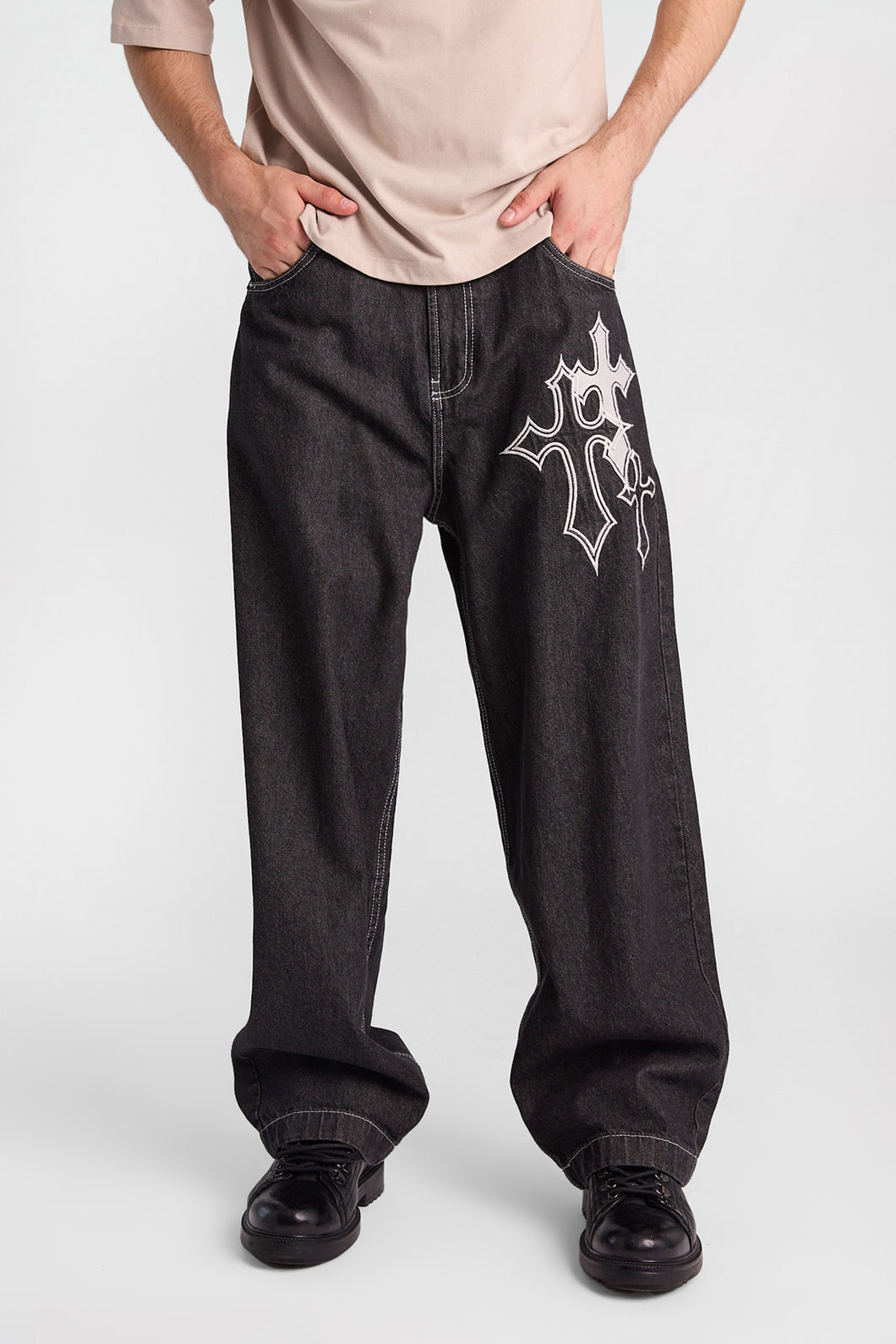 Cross Embroidered Skater Jeans – Bluenotes