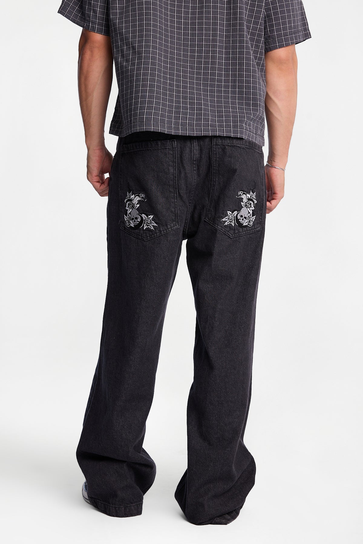 Cobra Skull & Rose Embroidered Ultra-Baggy Jeans