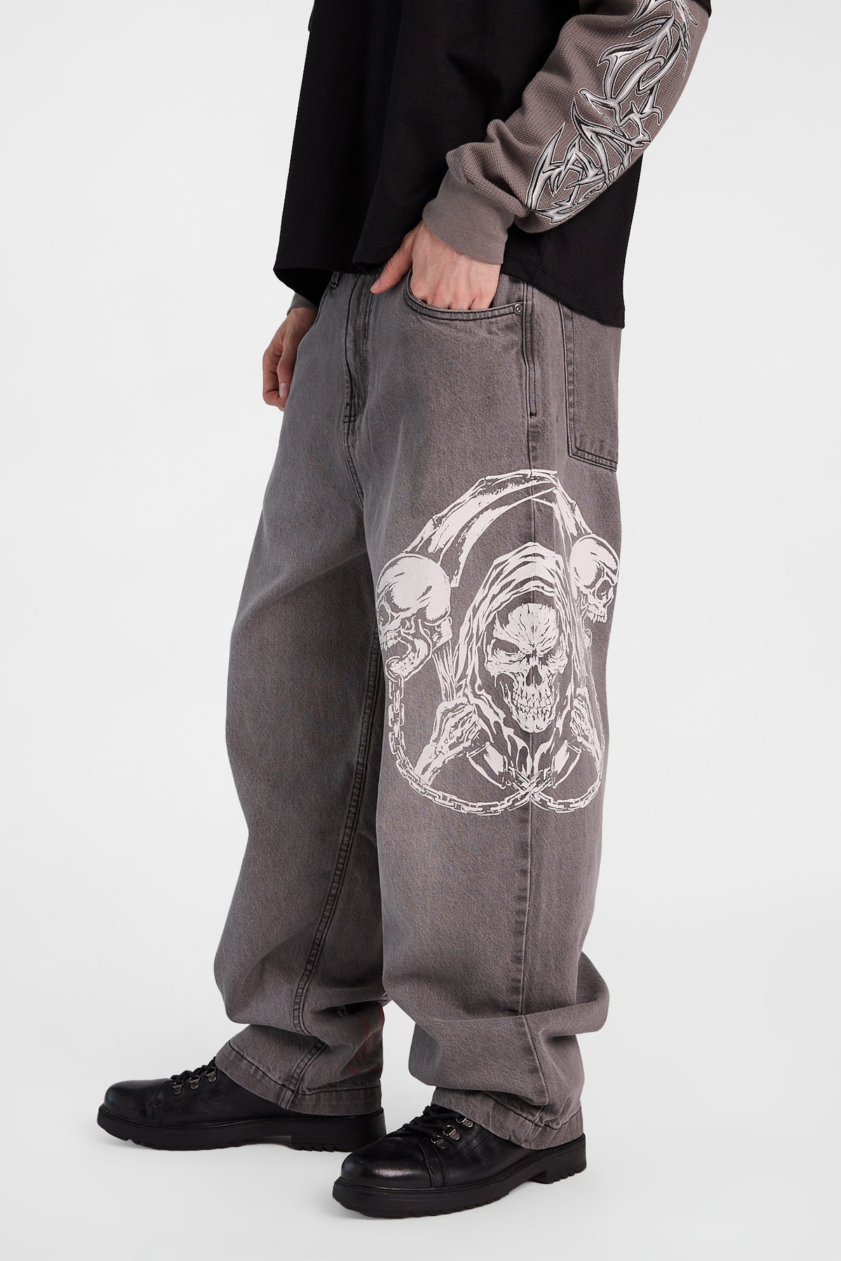 Grim Reaper Printed Skater Jeans