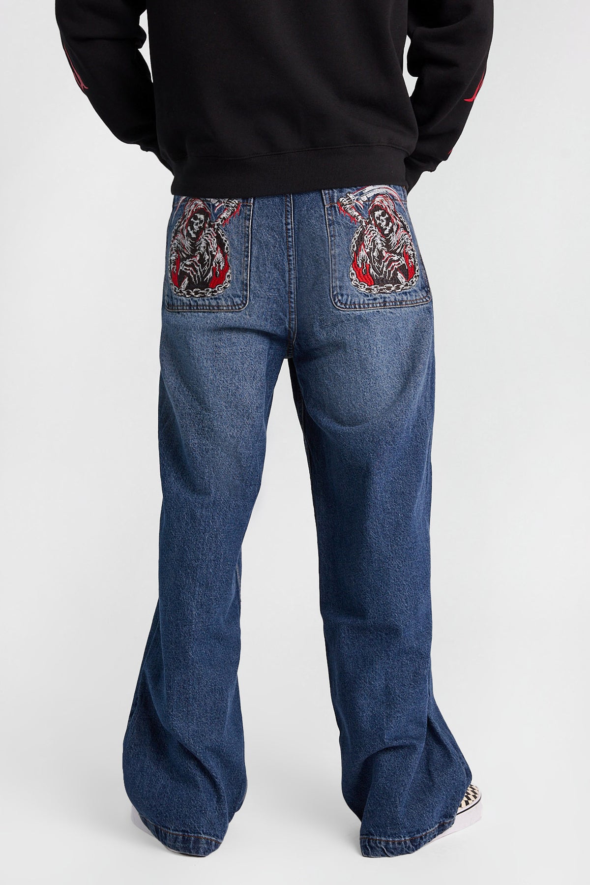 Grim Reaper Embroidered Ultra-Baggy Jeans