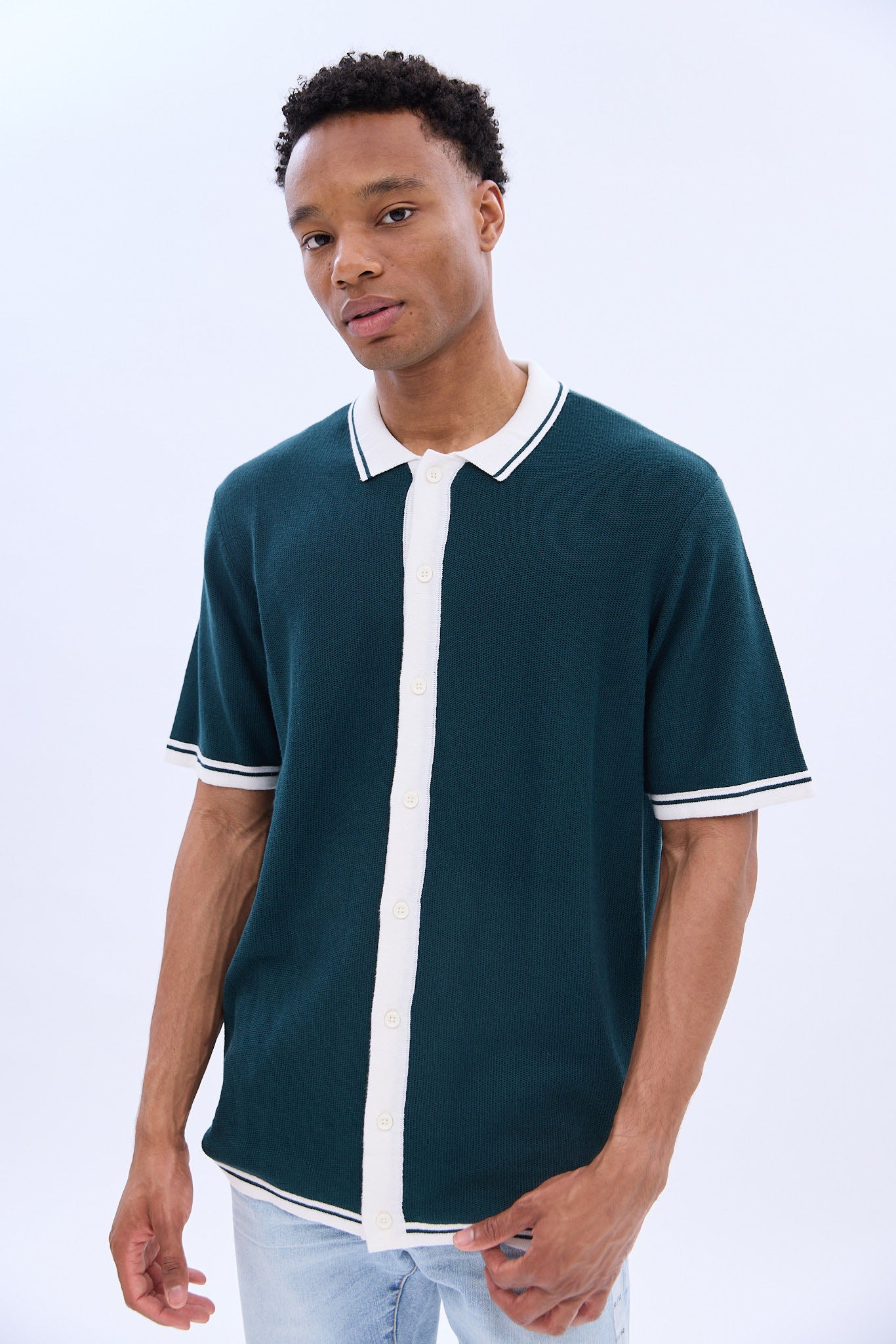 Button-Up Short Sleeve Knit Polo