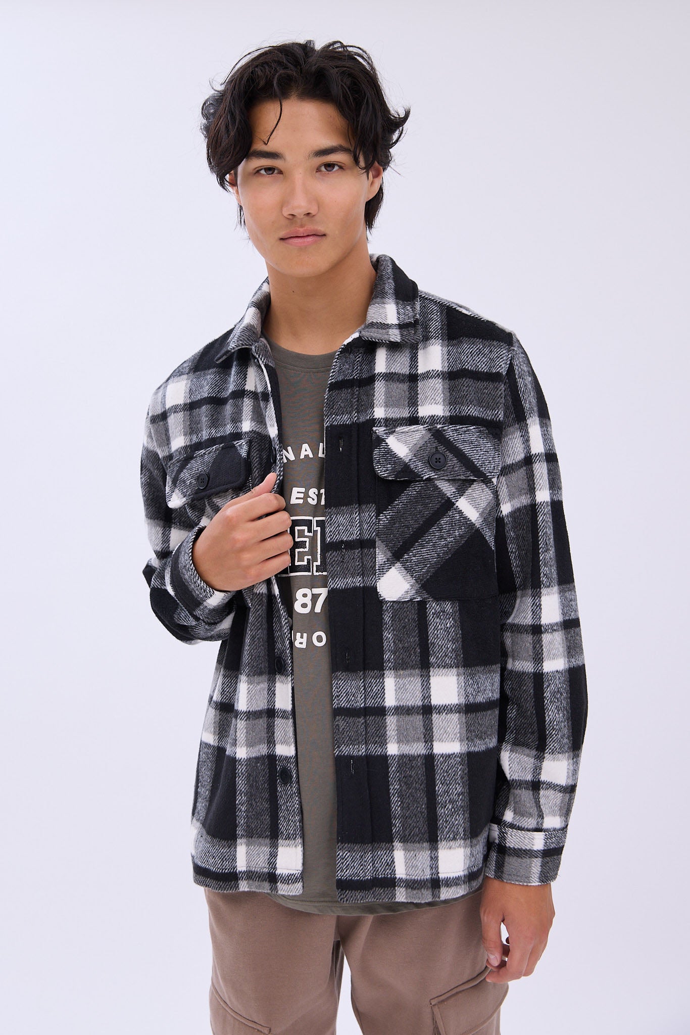 North Western Plaid Button-Up Shacket