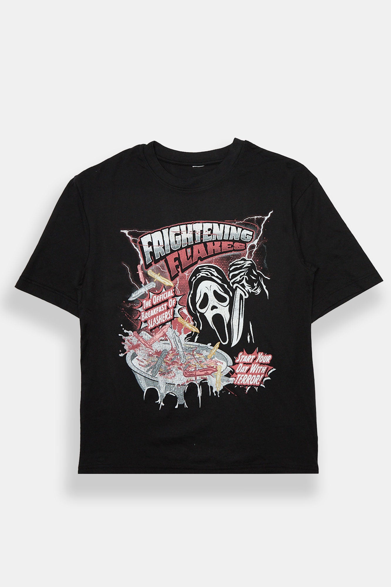 T-shirt surdimensionné imprimé graphique Ghostface Frightening Flakes Cereal