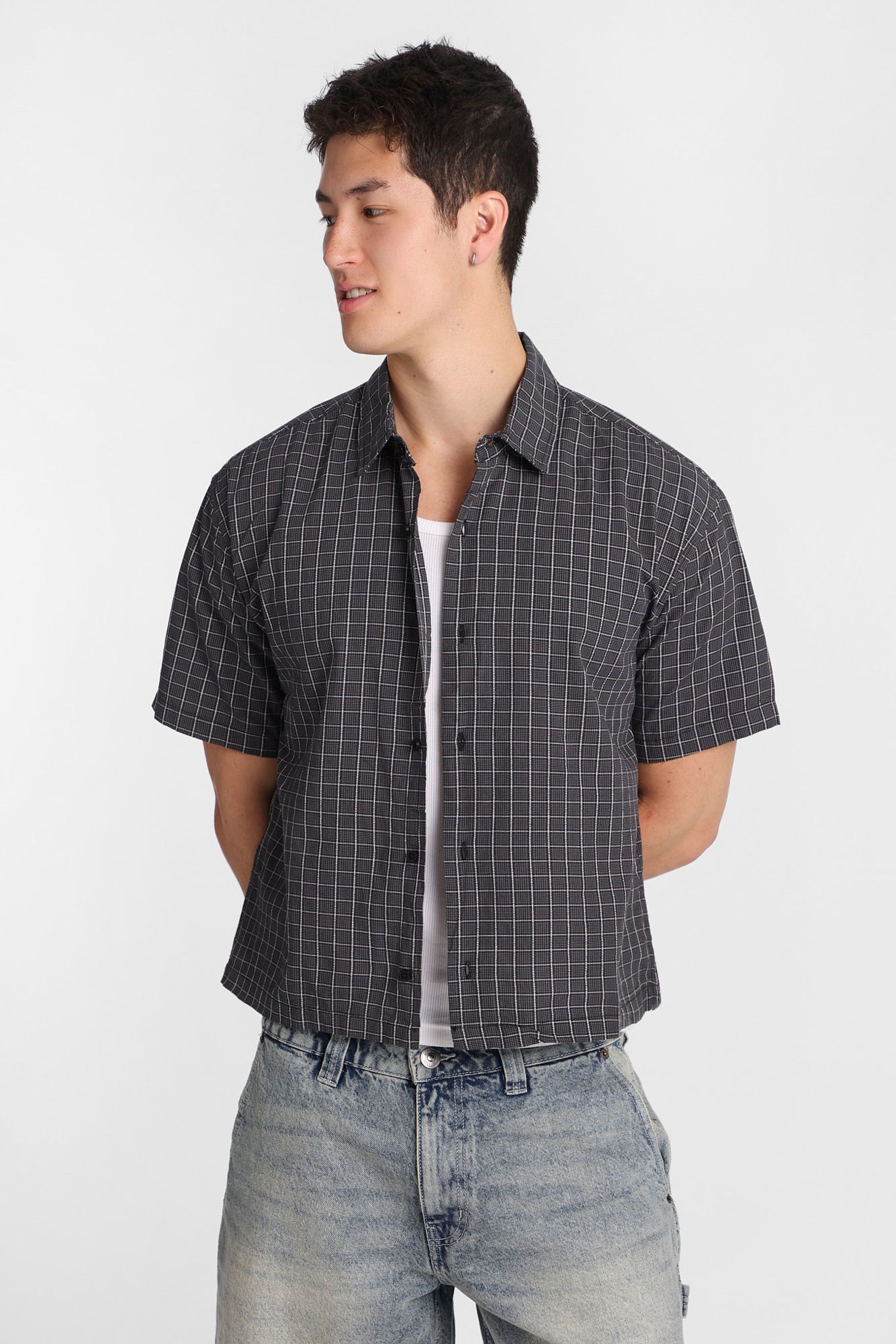 Plaid Cropped Short Sleeve Shirt