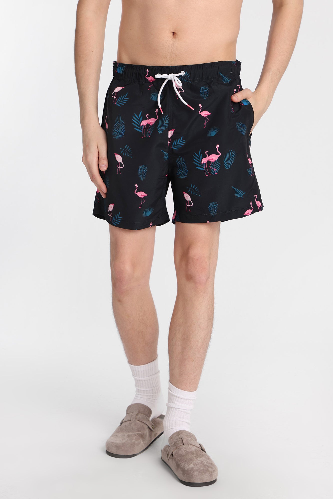 Short de bain imprimé flamant rose