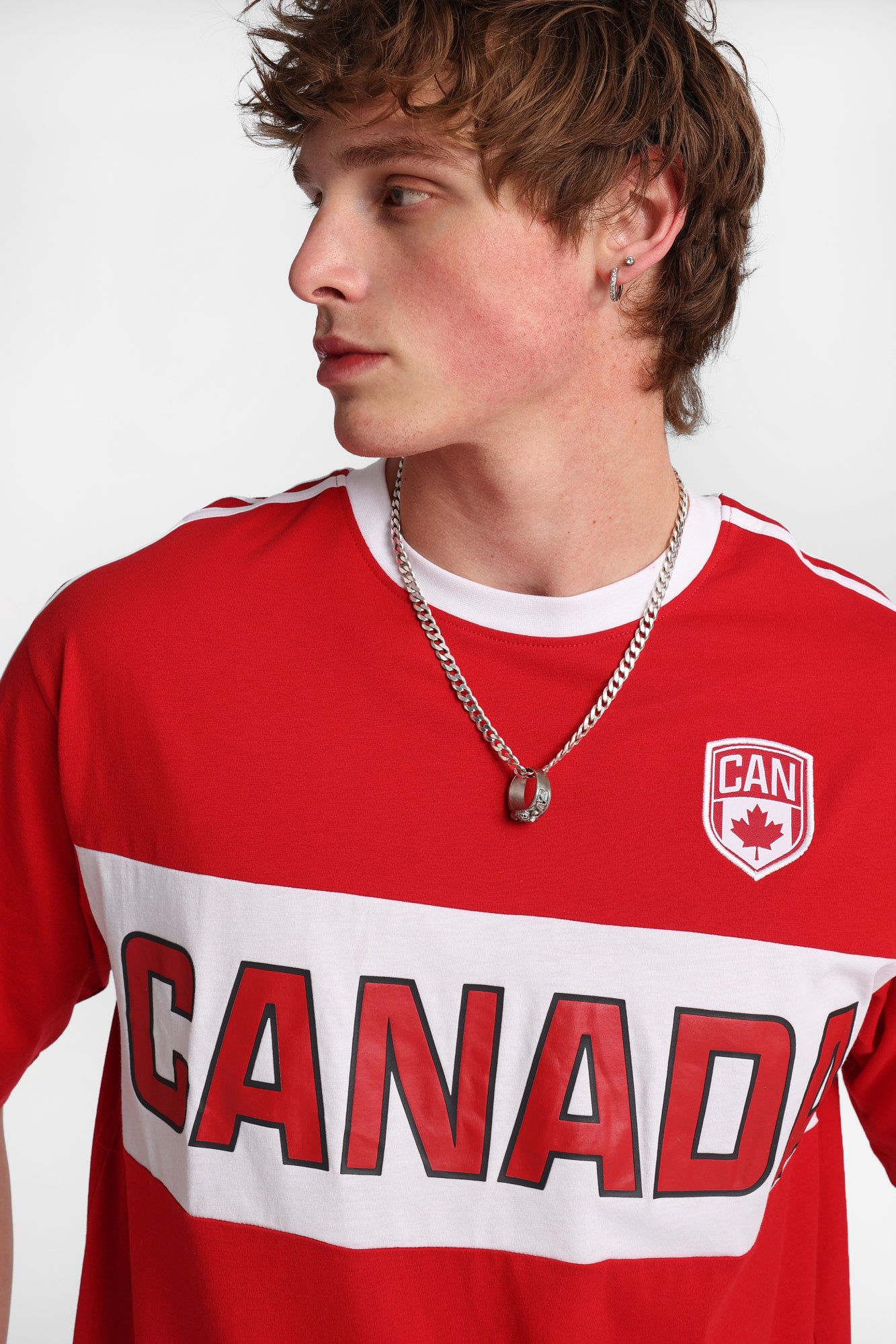 Canada 19 Graphic Shoulder Striped Oversized Jersey Tee