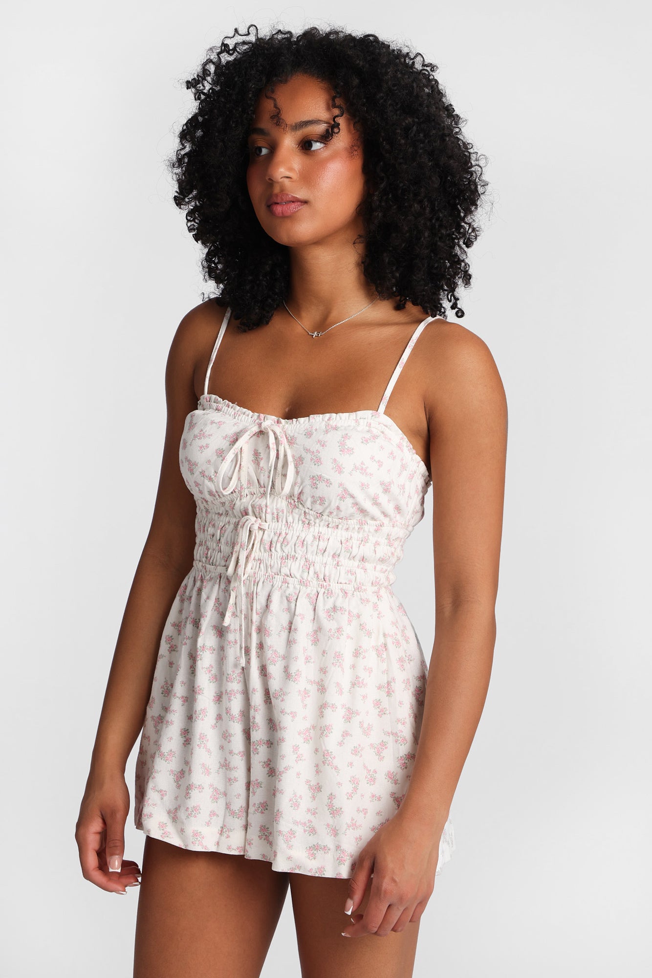 Linen-Blend Tie-Front Romper