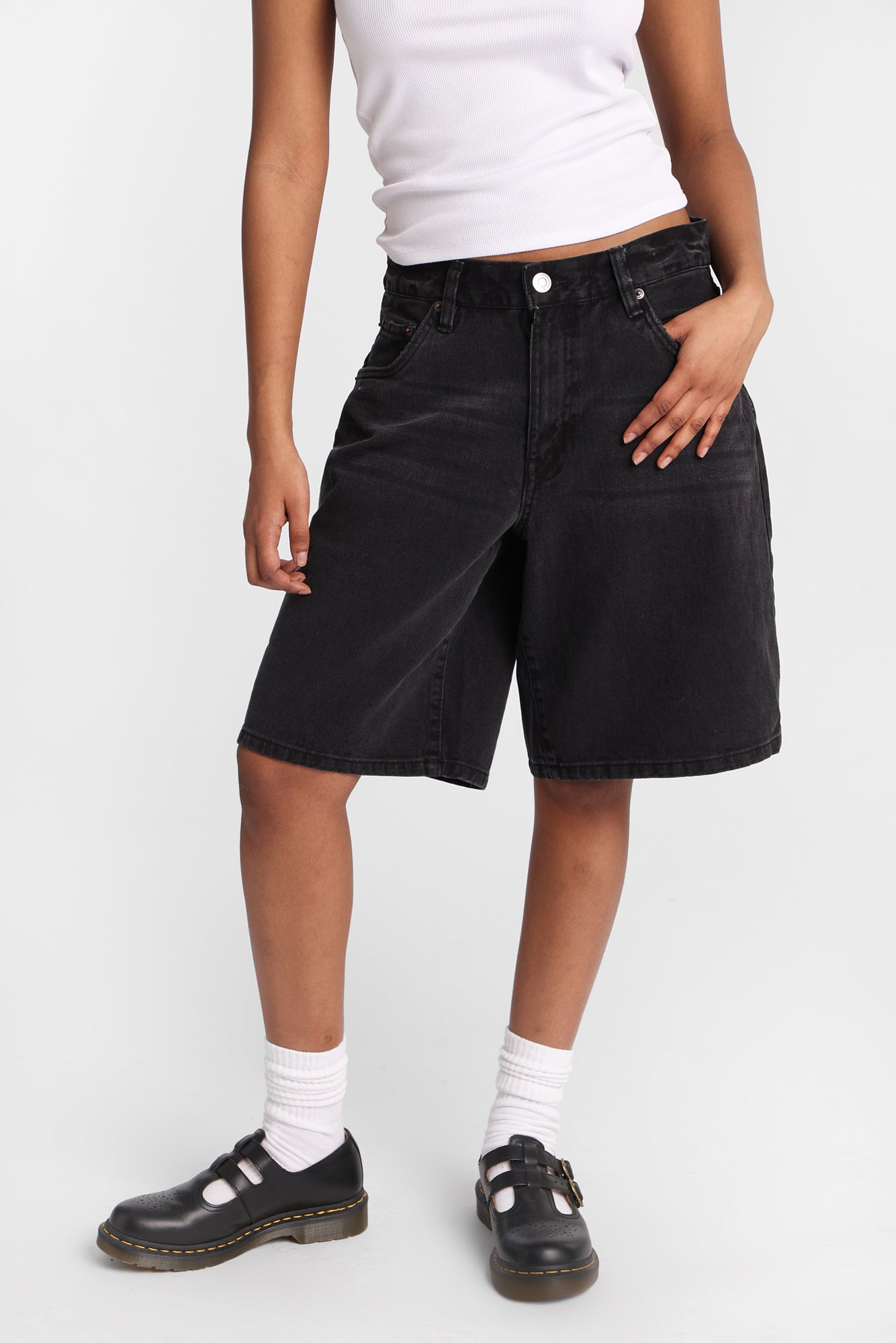 Short en jean coupe ample Dad mi-taille