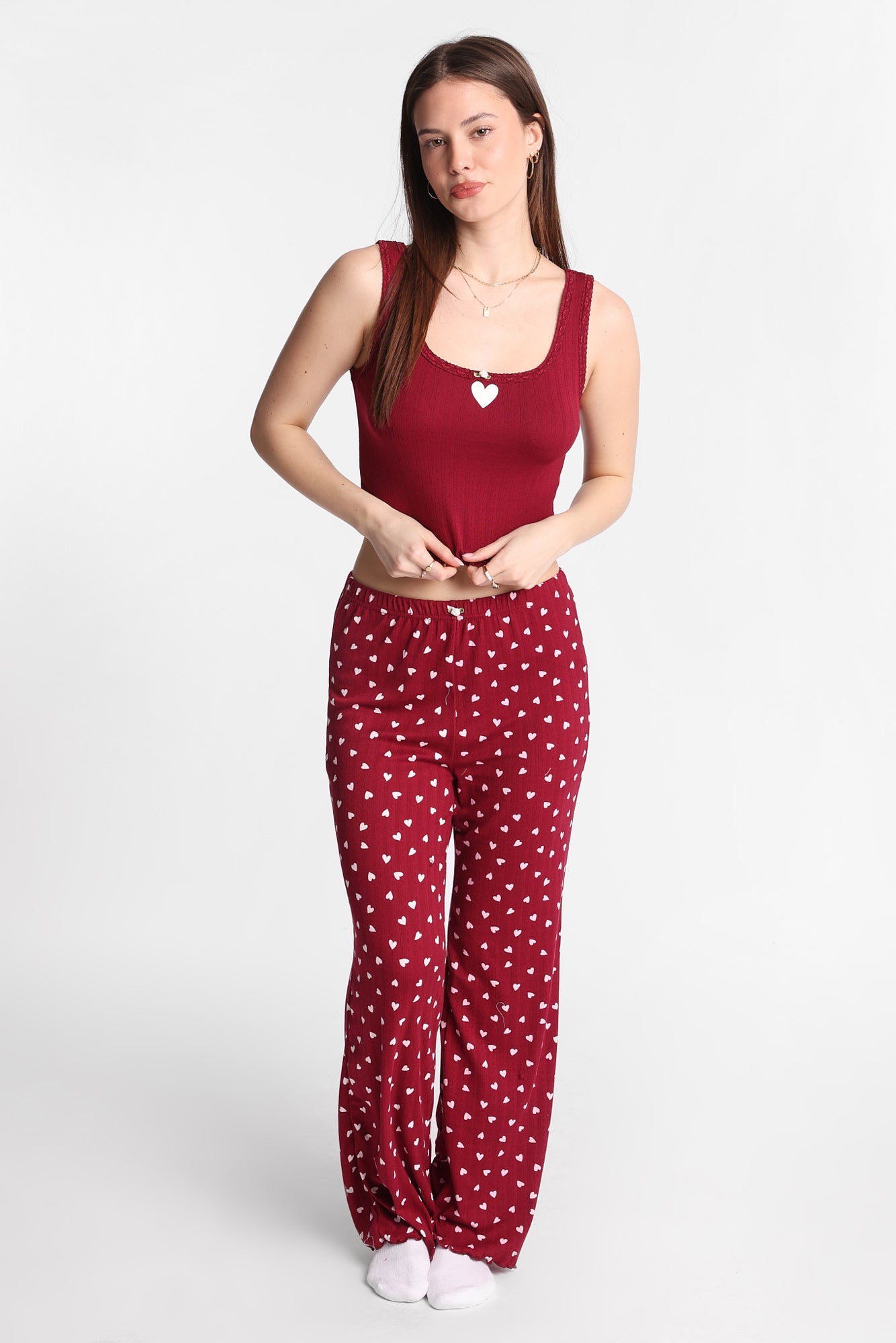 Ensemble débardeur et pantalon pyjama en tricot pointelle imprimé
