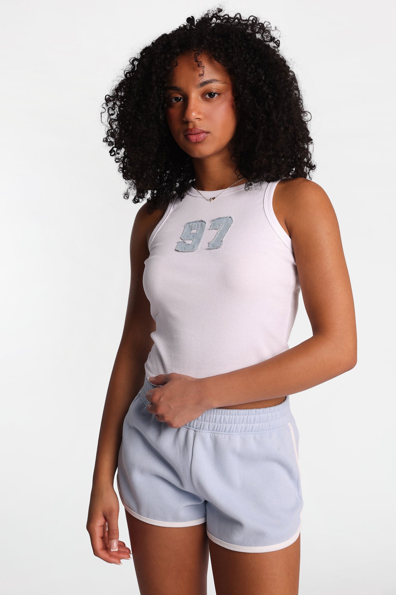 Débardeur côtelé à col haut Patch Denim 97