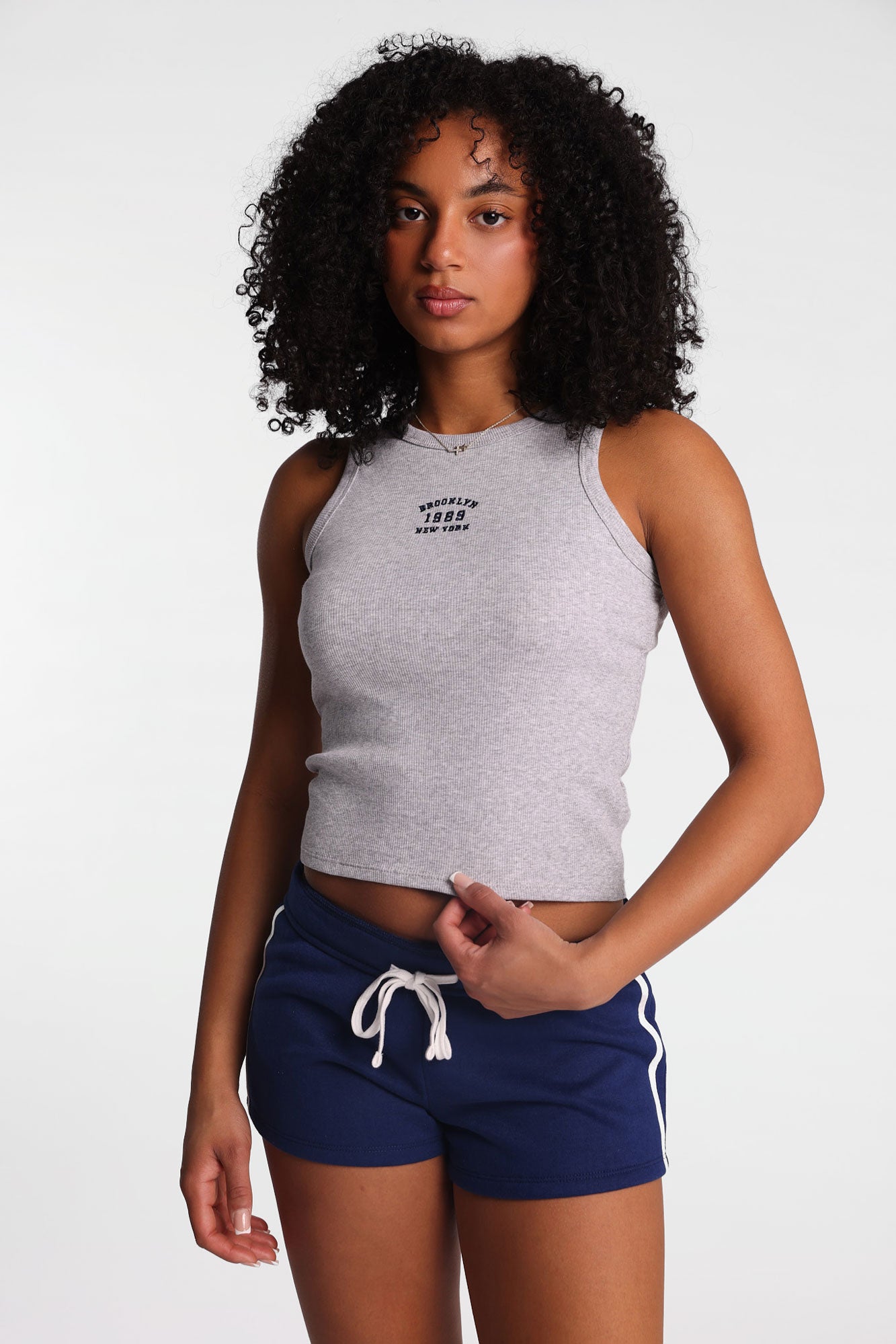 Débardeur côtelé à col haut brodé Brooklyn 89