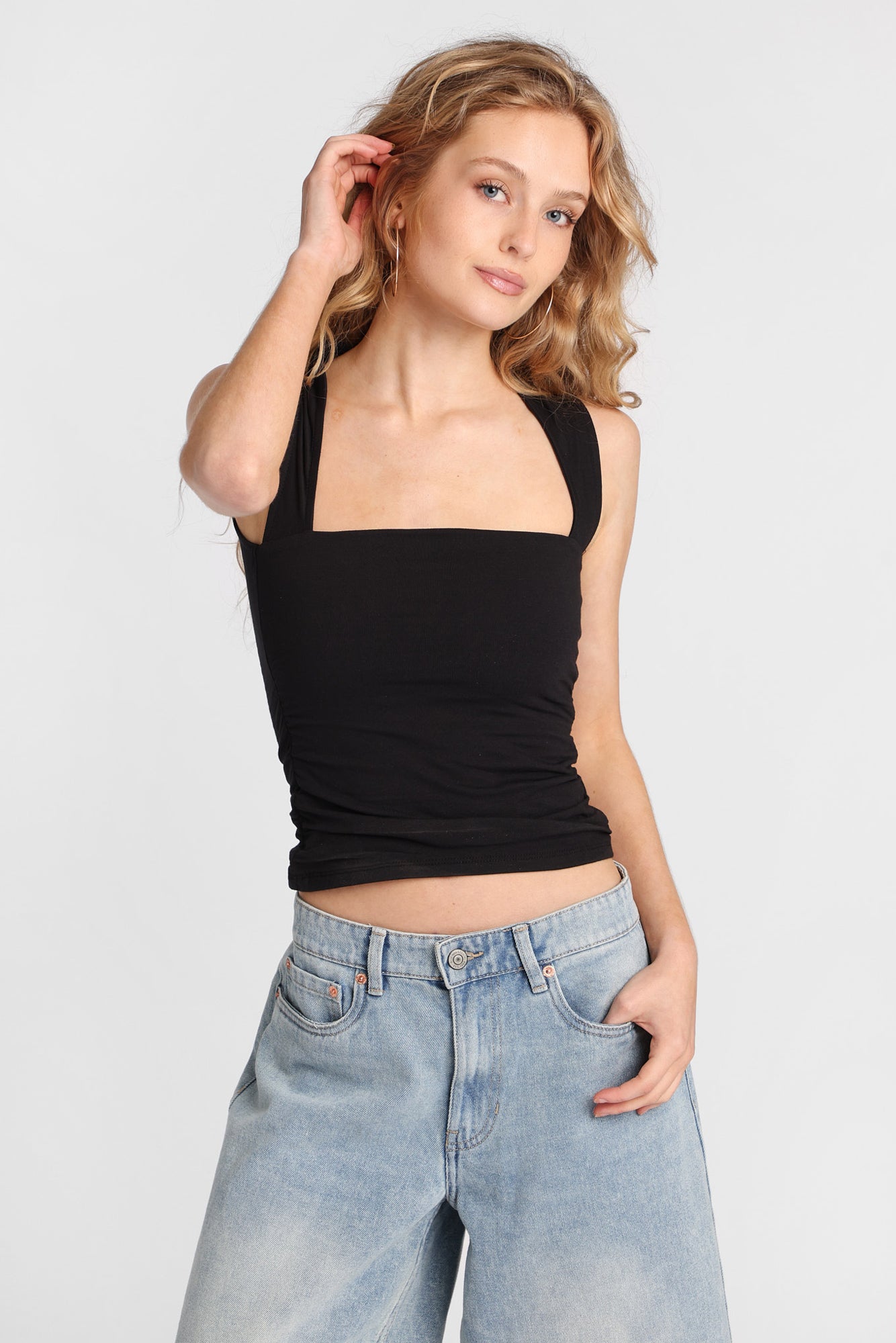 Trapeze Neck Ruched Tank Top