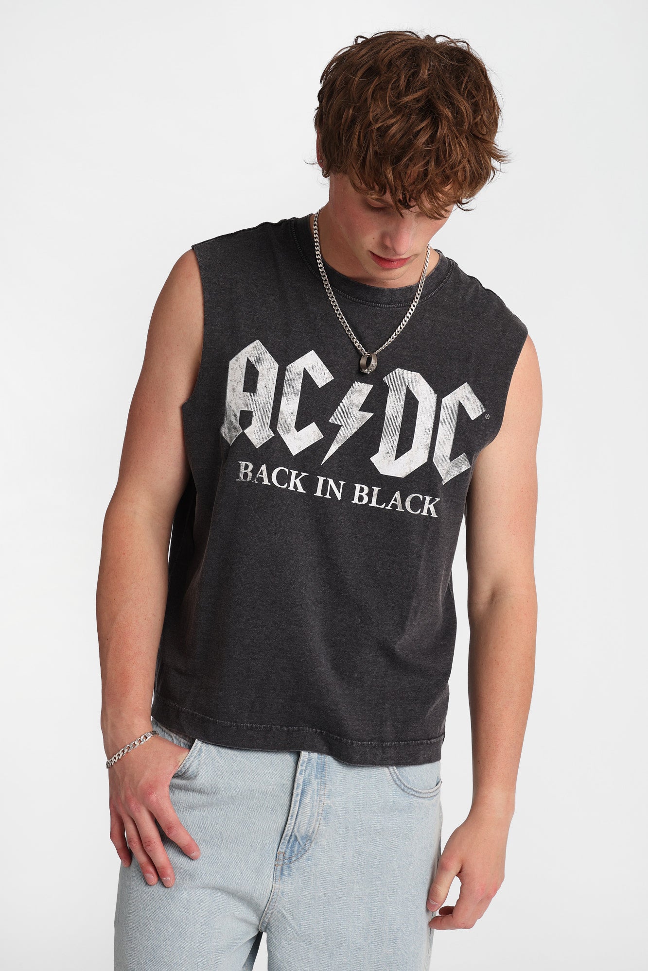 AC/DC Back Black Graphic Oversized Tank Top