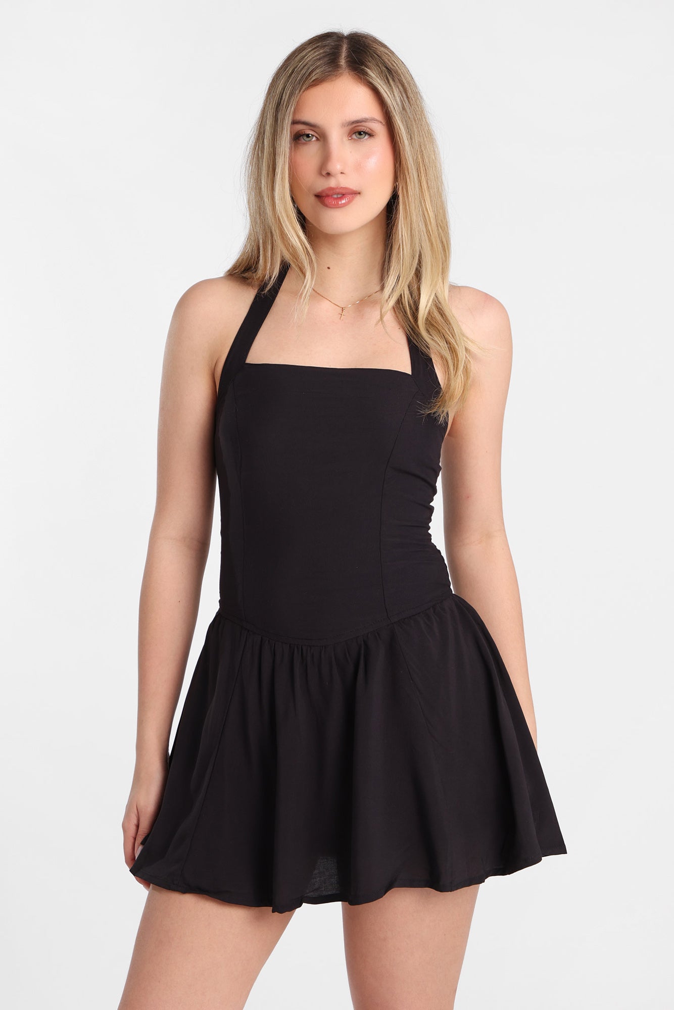 AERO Halter Neck Drop Waist Mini Dress