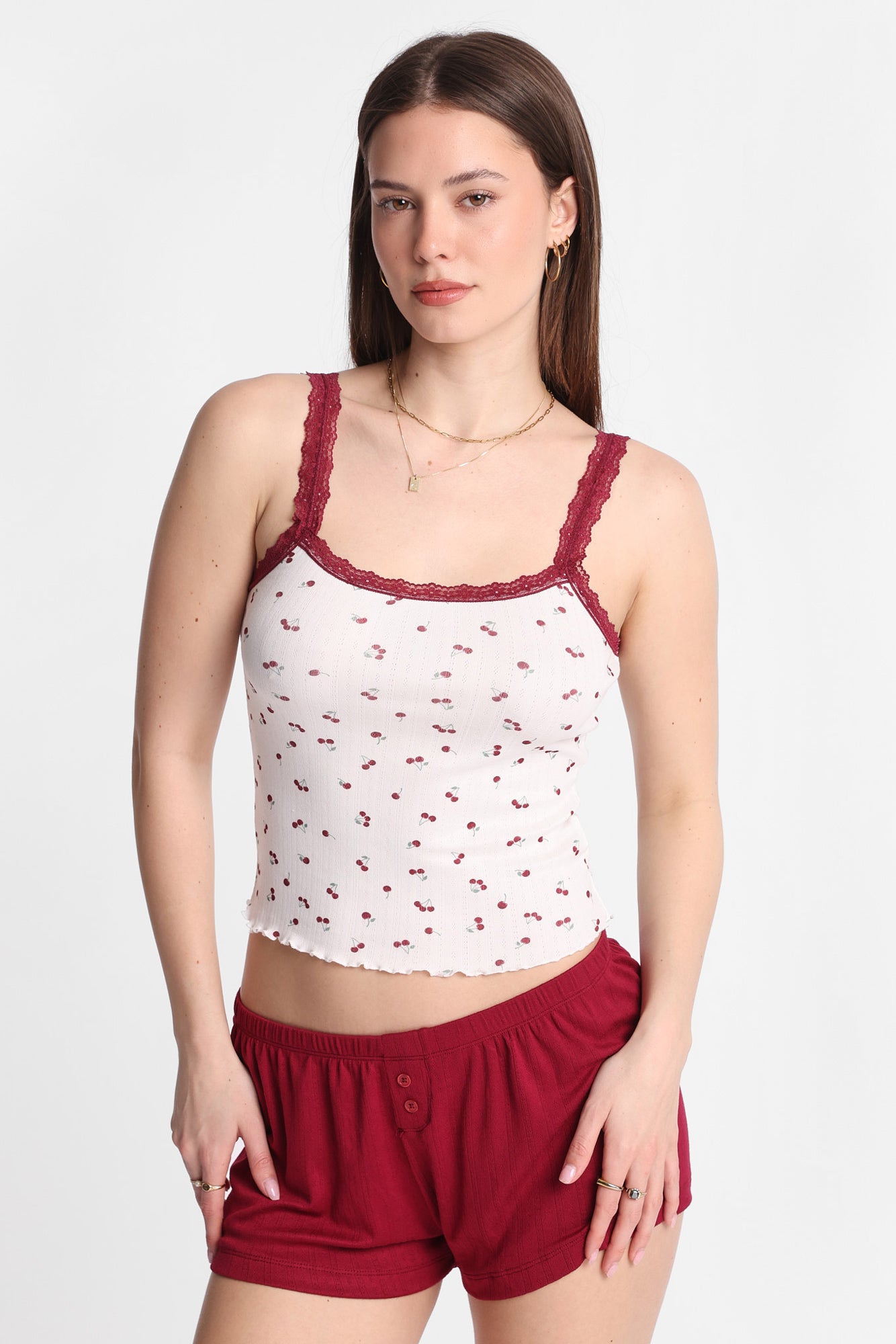 AERO Graphic Pointelle Knit Pajama Tank Top & Shorts 2-Piece Set