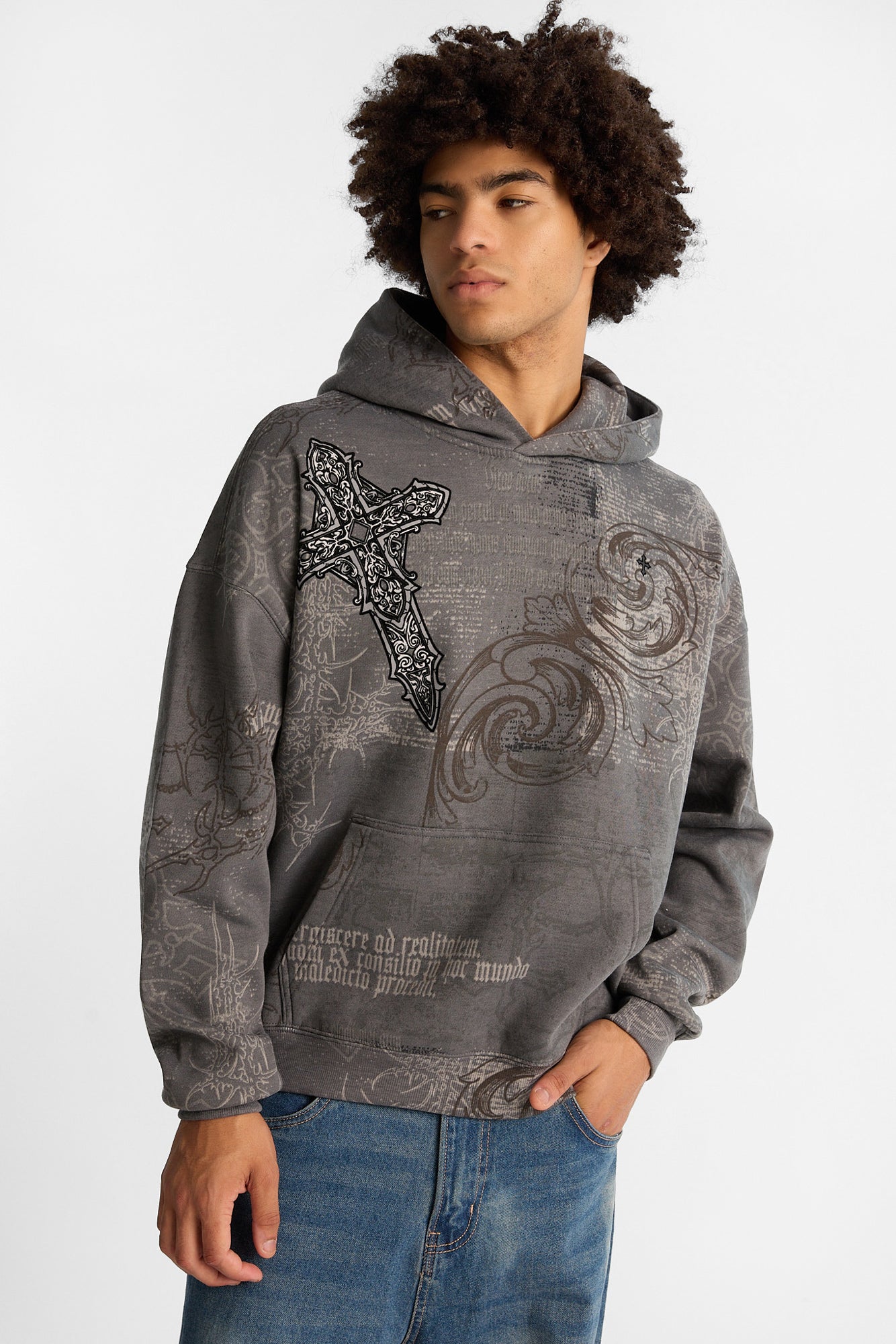 Arsenic Cross Graphic Washed Boxy Hoodie