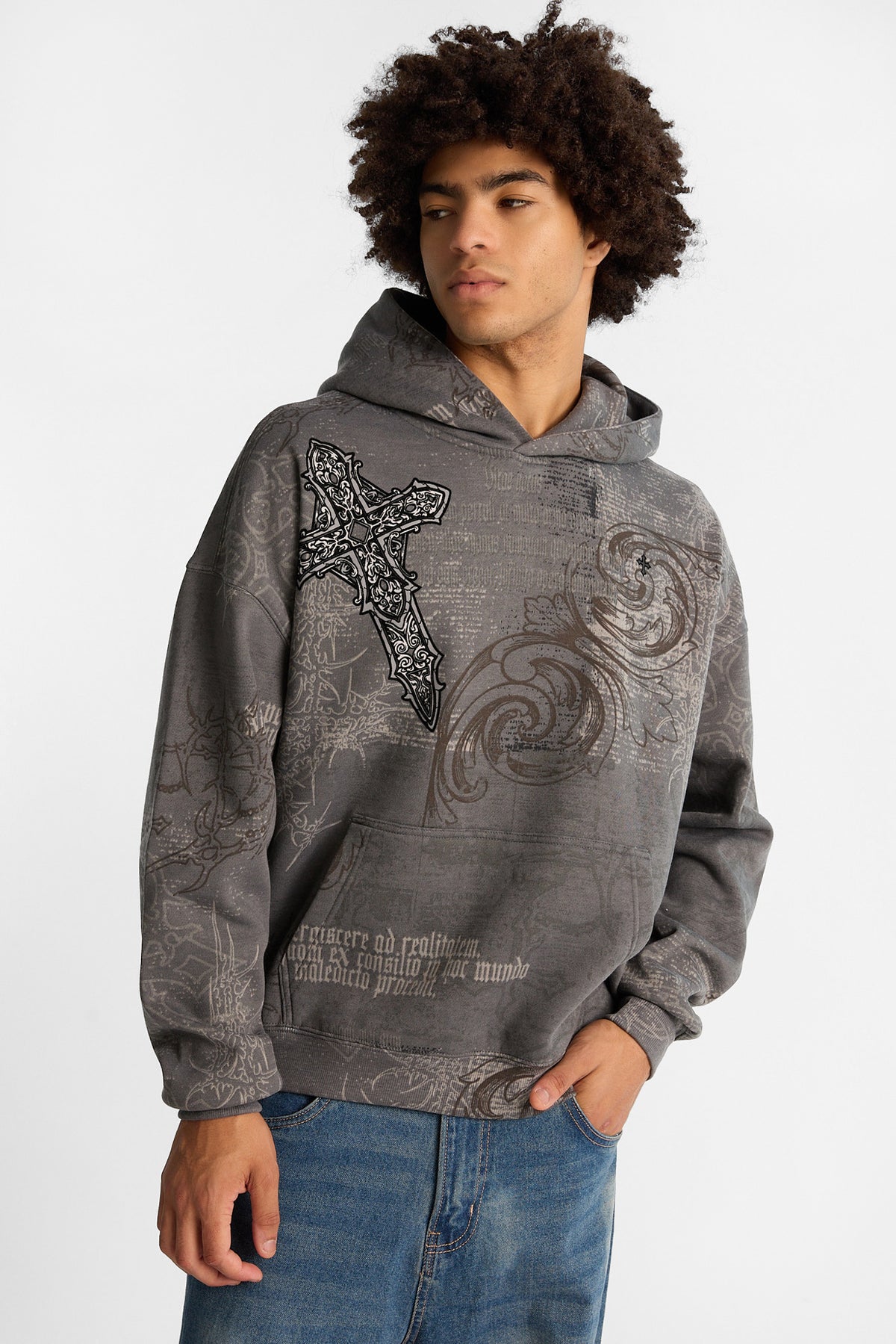 Arsenic Cross Graphic Washed Boxy Hoodie