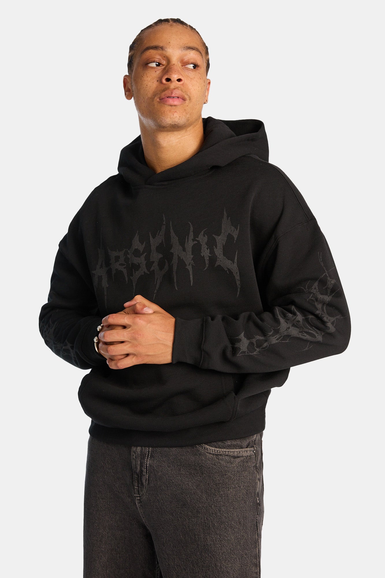 Arsenic Metallic Skull Graphic Boxy Hoodie