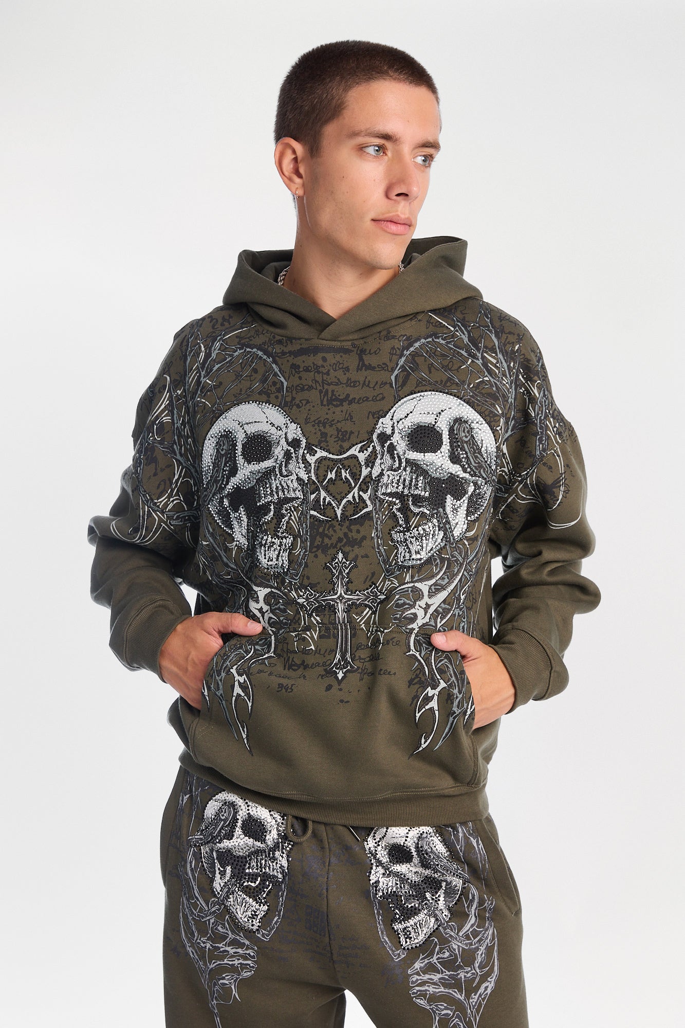 Arsenic Rhinestone Skulls Graphic Boxy Hoodie