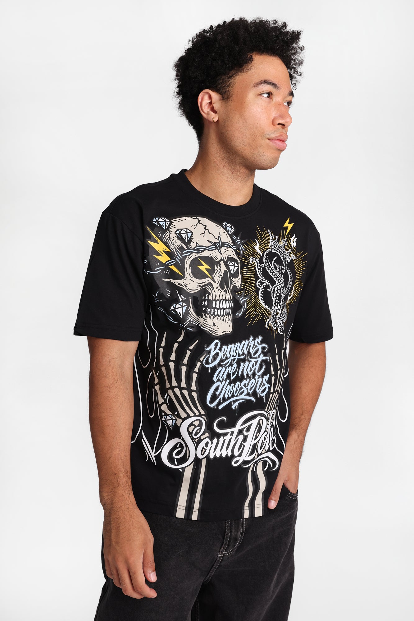 T-shirt South Pole graphique Crâne et flammes Beggars Are Not Choosers