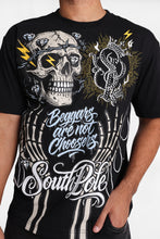 South Pole Beggars Are Not Choosers Skull & Flames Graphic Tee thumbnail 5