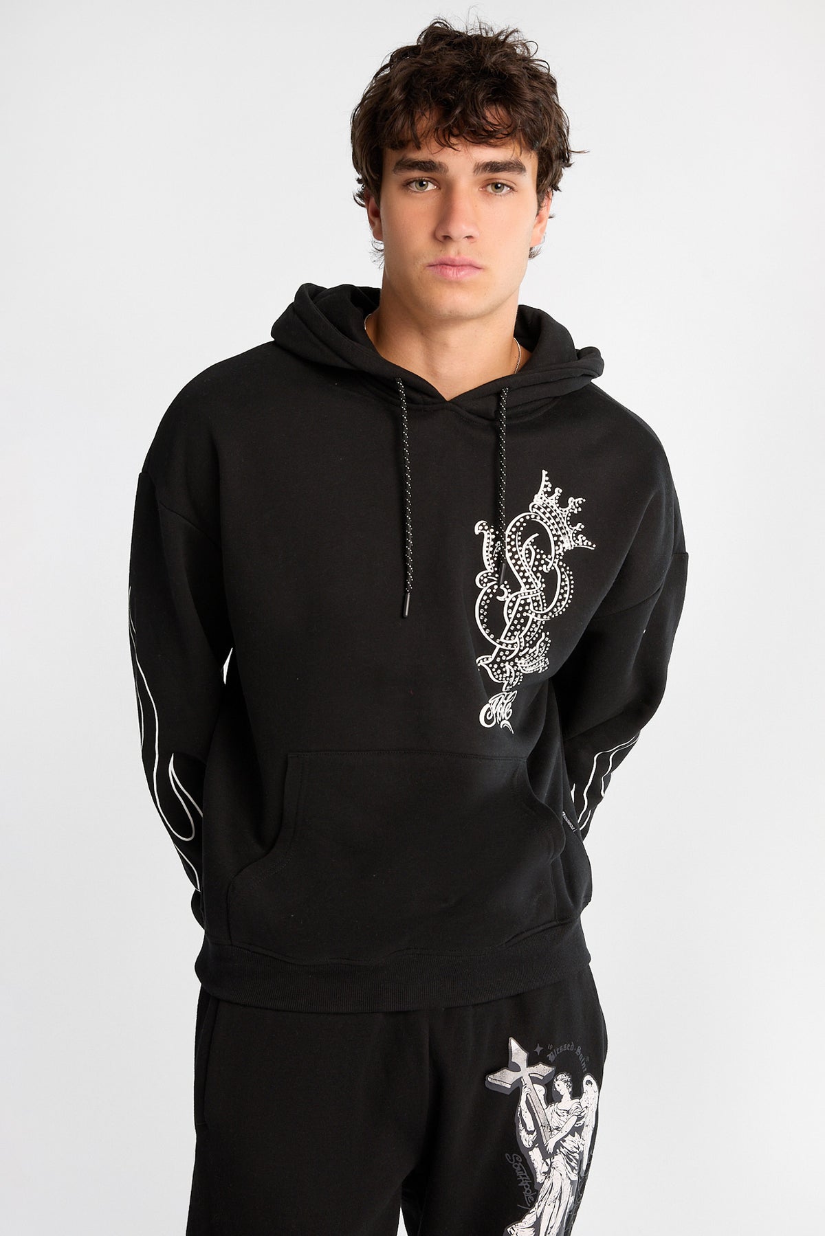 Southpole Flames & Rhinestones Graphic Hoodie