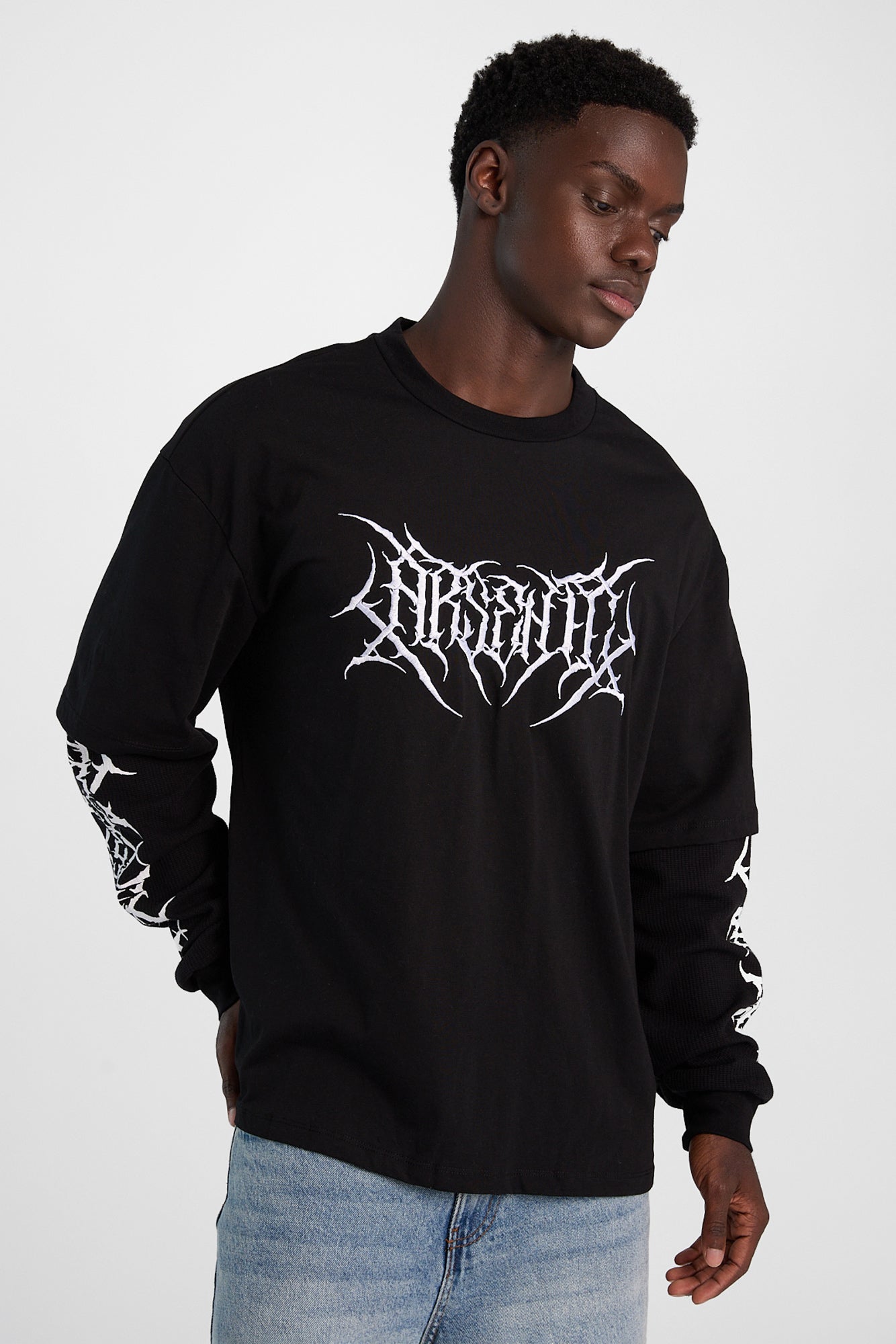 Arsenic Logo Graphic Waffle Knit Layered Twofer Tee