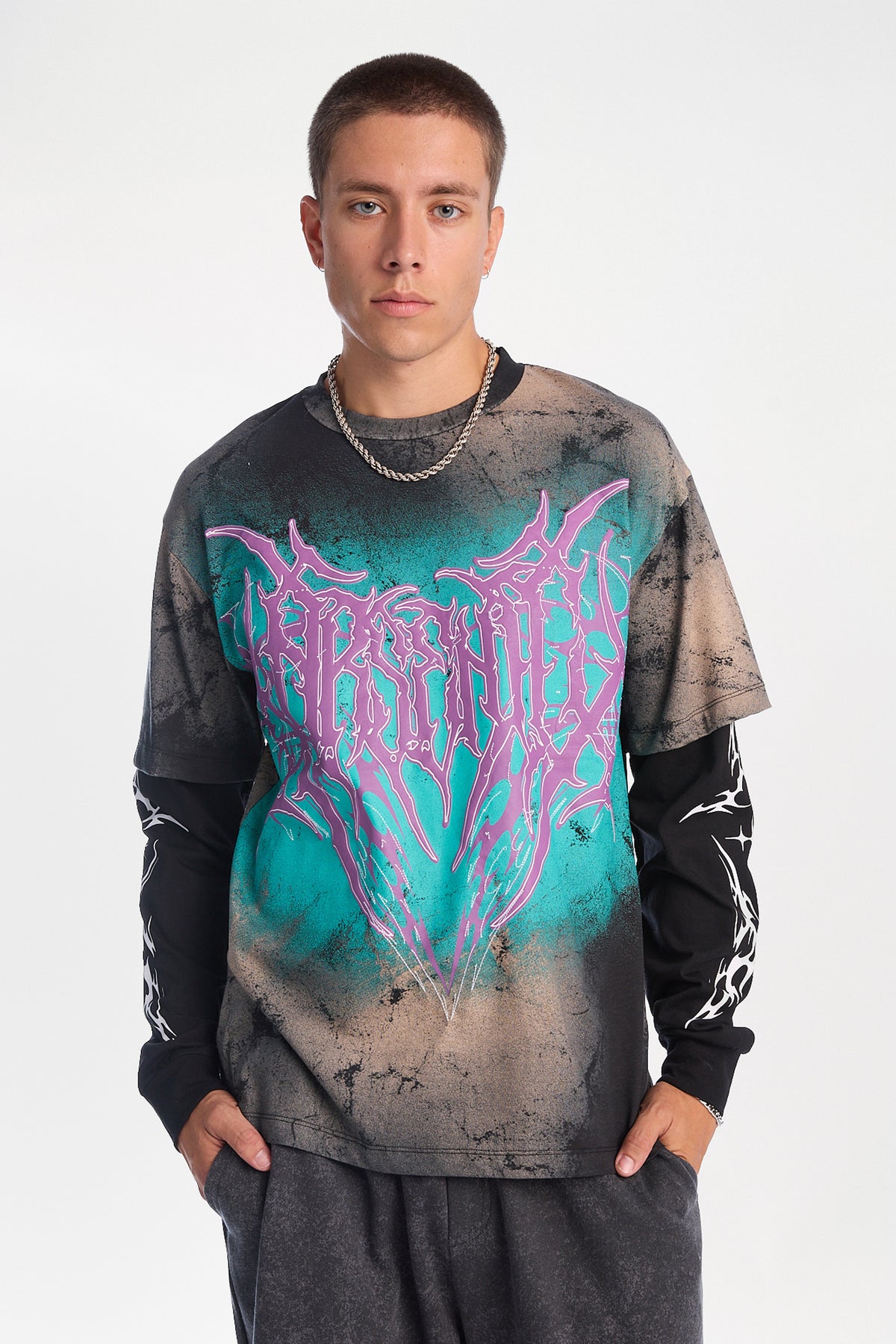 Arsenic Logo Graphic Tie-Dye Washed Layered Twofer Tee