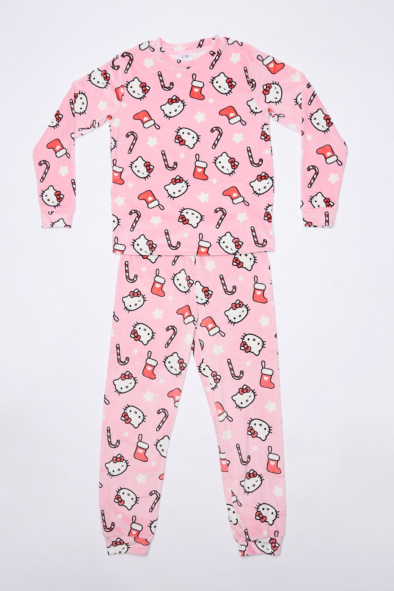 Girls' Hello Kitty Candy Canes Printed 2-Piece Pajama Top And Jogger Set