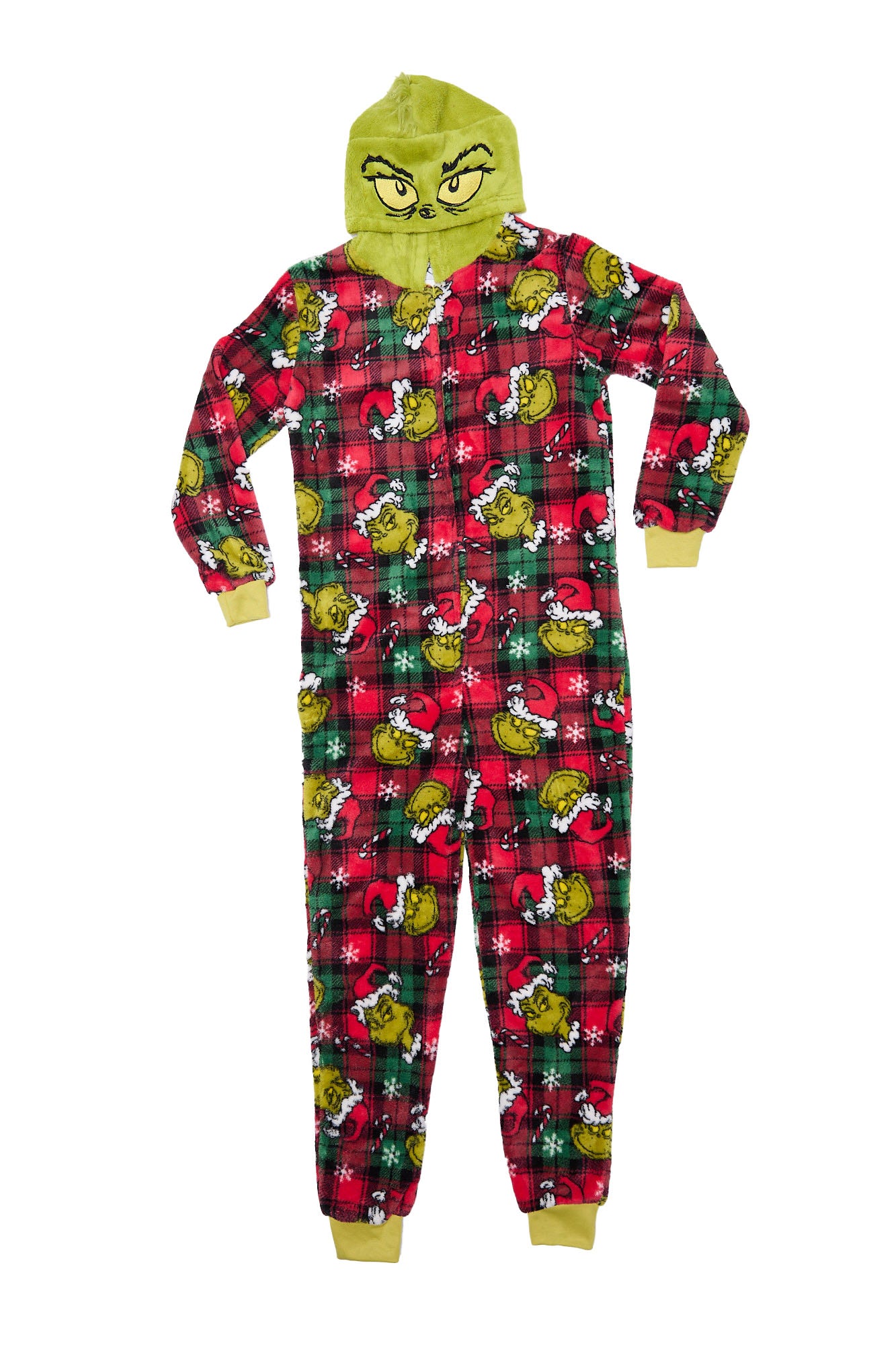 Girls' The Grinch Printed Plaid Hooded Onesie