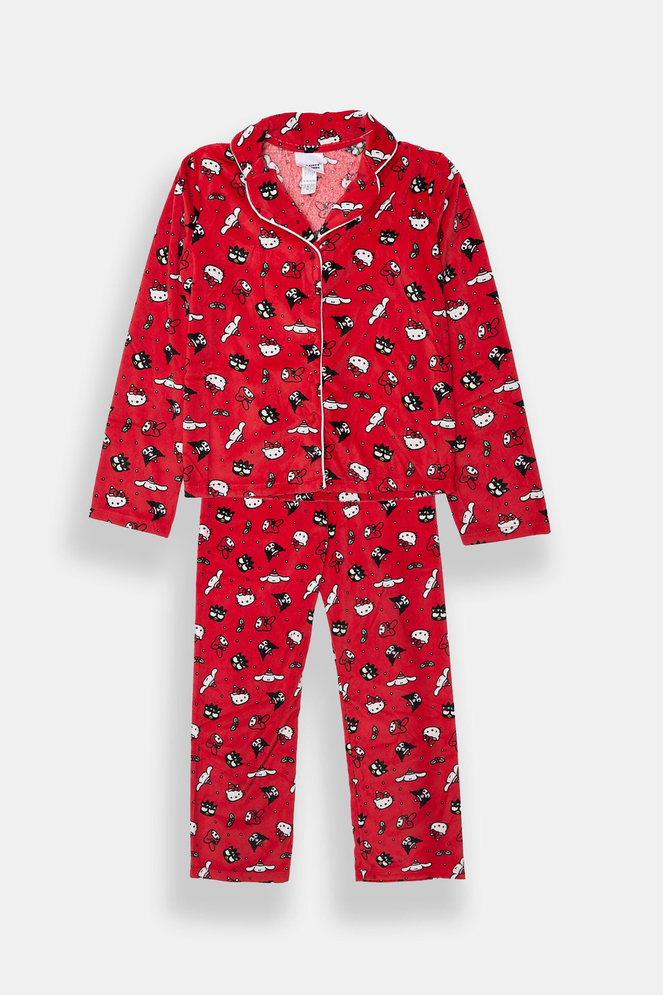Girls' Hello Kitty And Friends Christmas Velour Pajama Dad Shirt Pants 2-Piece Set
