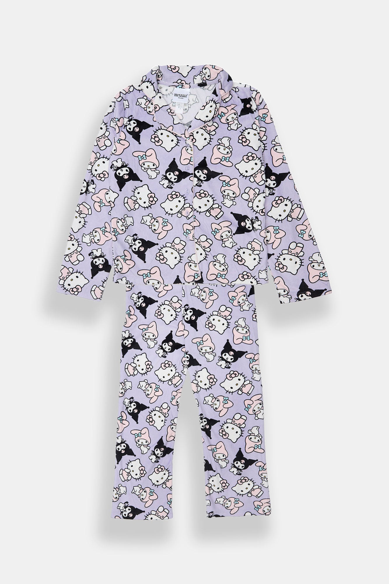 Girls' Hello Kitty And Friends Velour Pajama Dad Shirt Pants 2-Piece Set