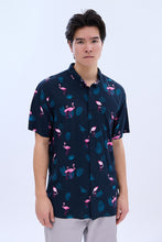 Chemise de vacances à manches courtes imprimé flamant rose tropical thumbnail 1