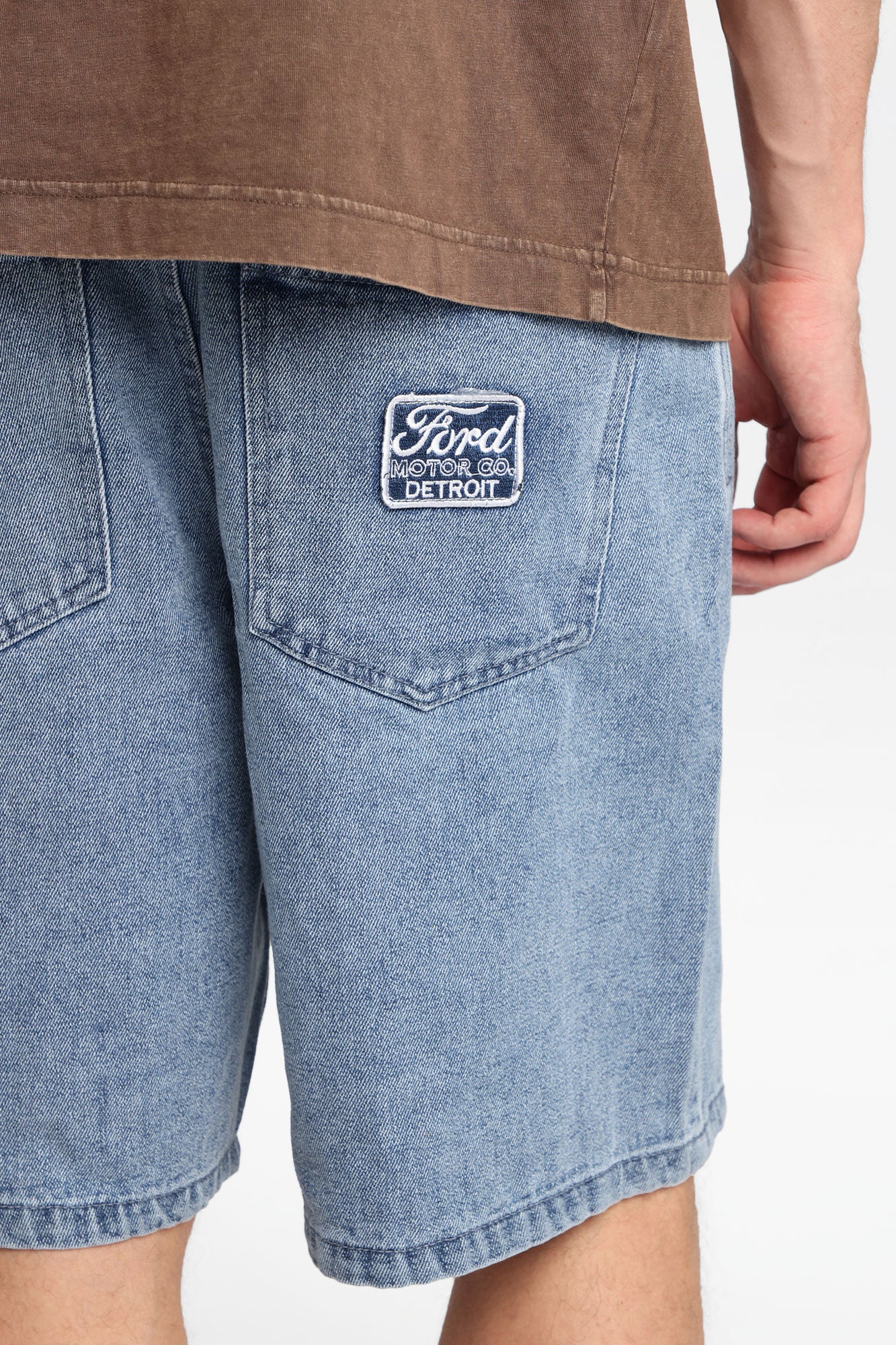 Ford Motor Co. Detroit Embroidered Patch Loose Denim Shorts