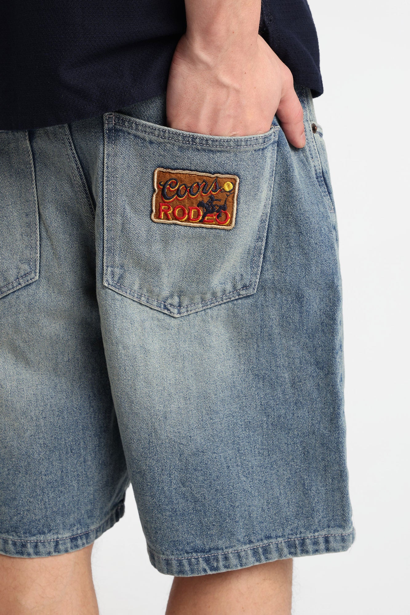 Coors Rodeo Embroidered Patch Loose Denim Shorts