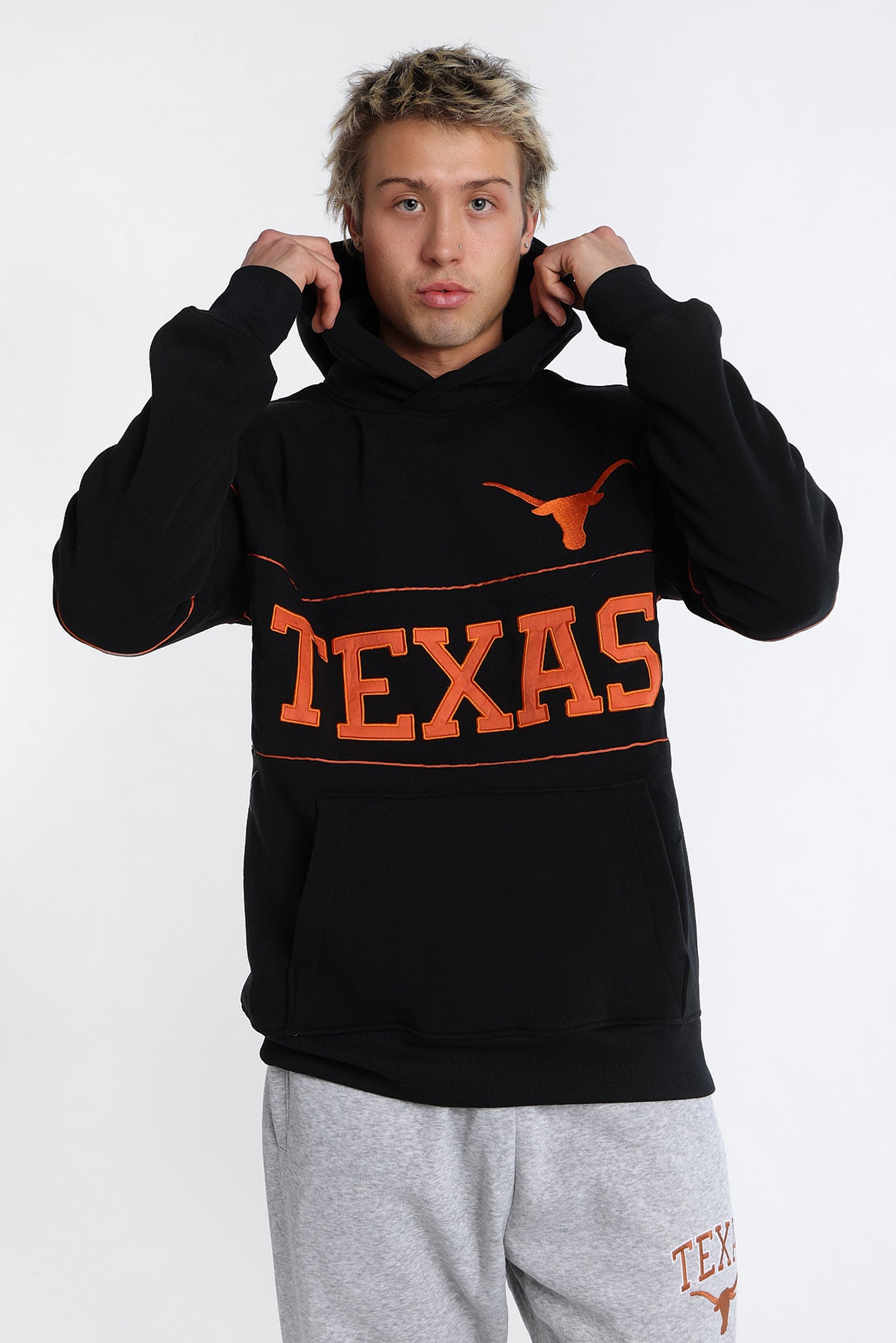 Pull a? capuchon à panneaux appliqué chenille Texas Longhorns
