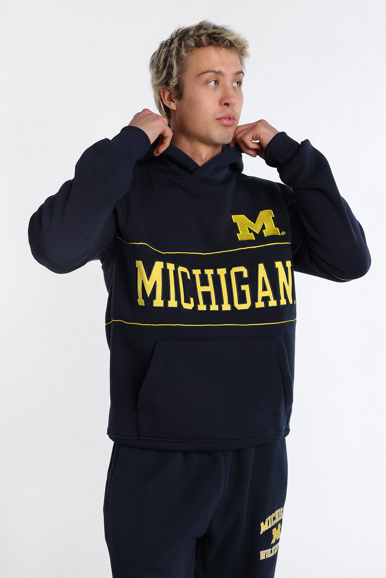 Pull a? capuchon à panneaux appliqué chenille Michigan M