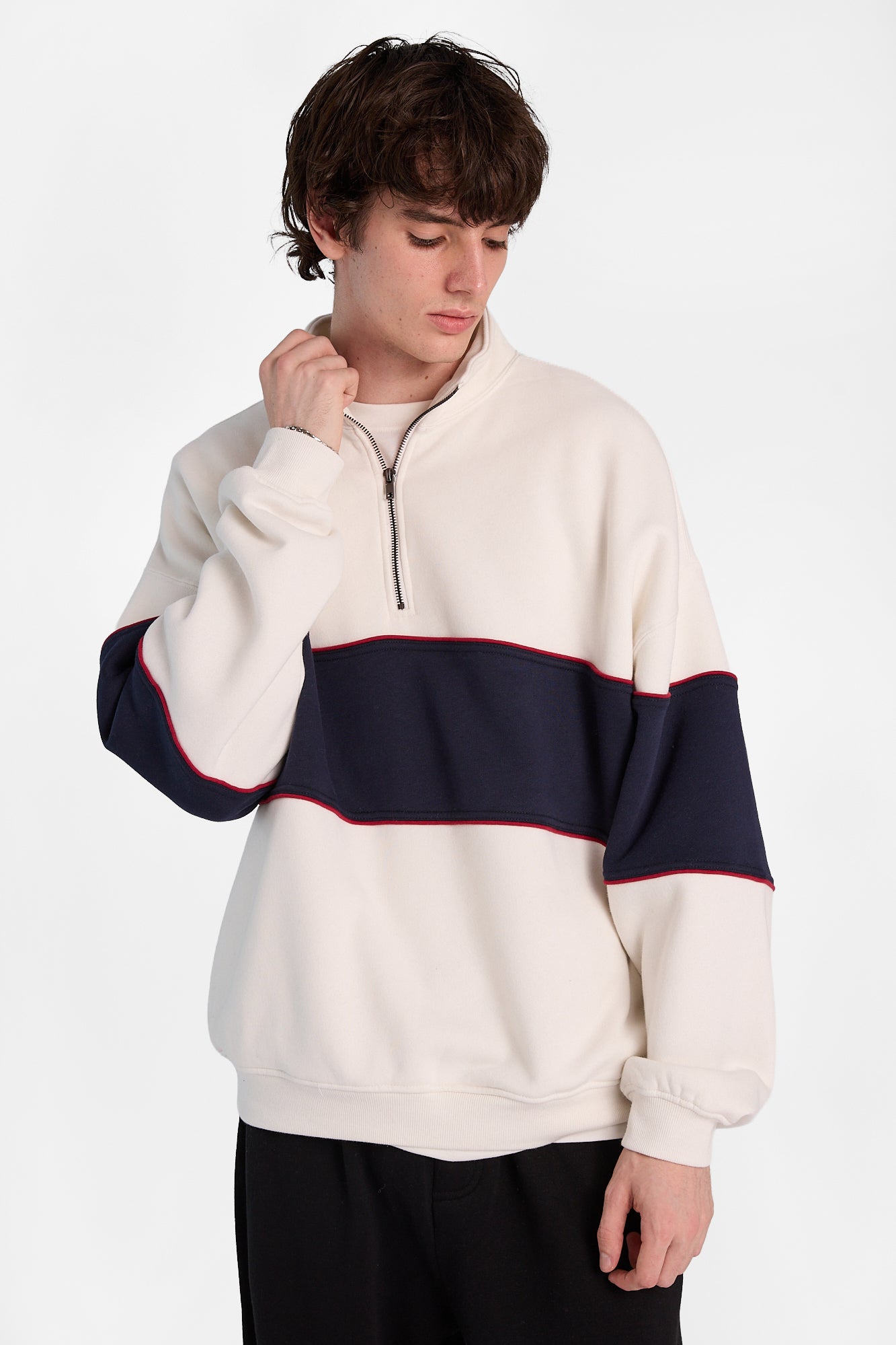 AERO Cloud Soft Fleece Colour Block Quarter-Zip Mock Neck Sweatshirt