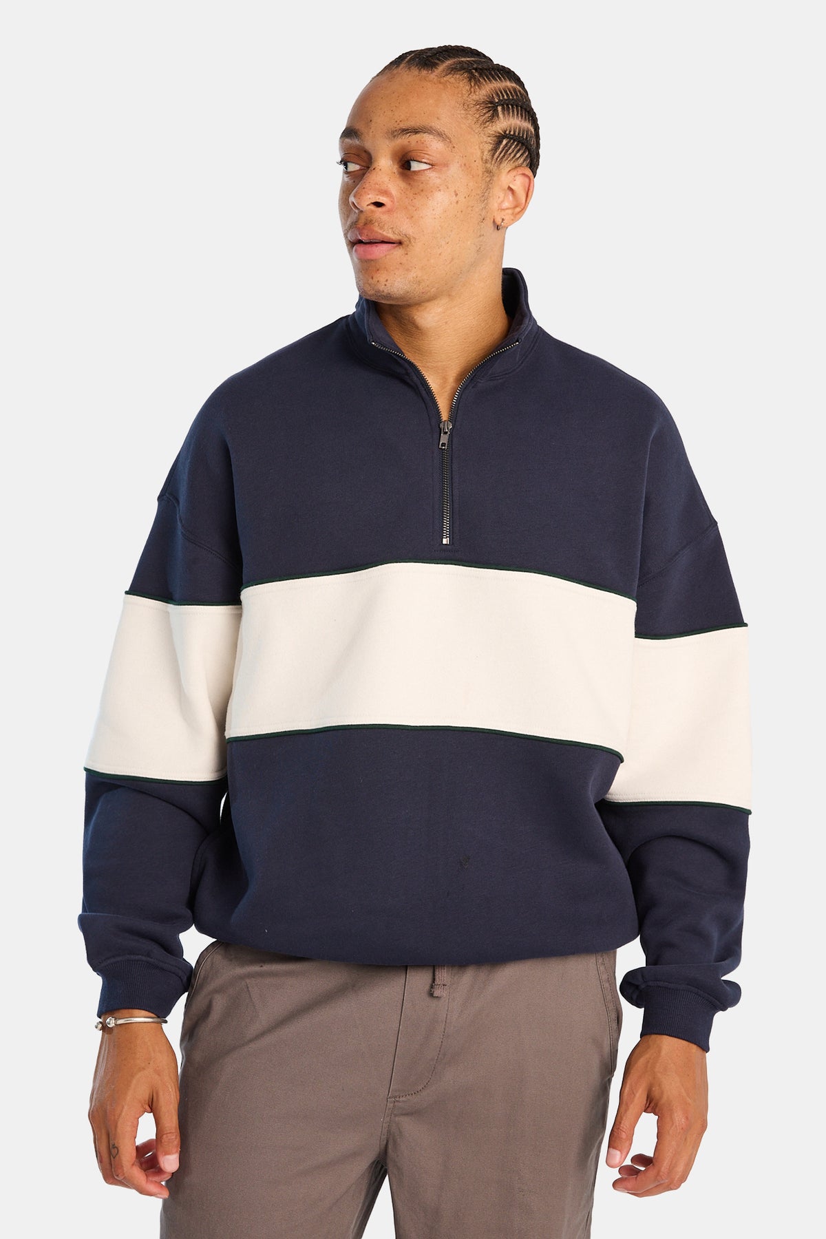 AERO Cloud Soft Fleece Colour Block Quarter-Zip Mock Neck Sweatshirt