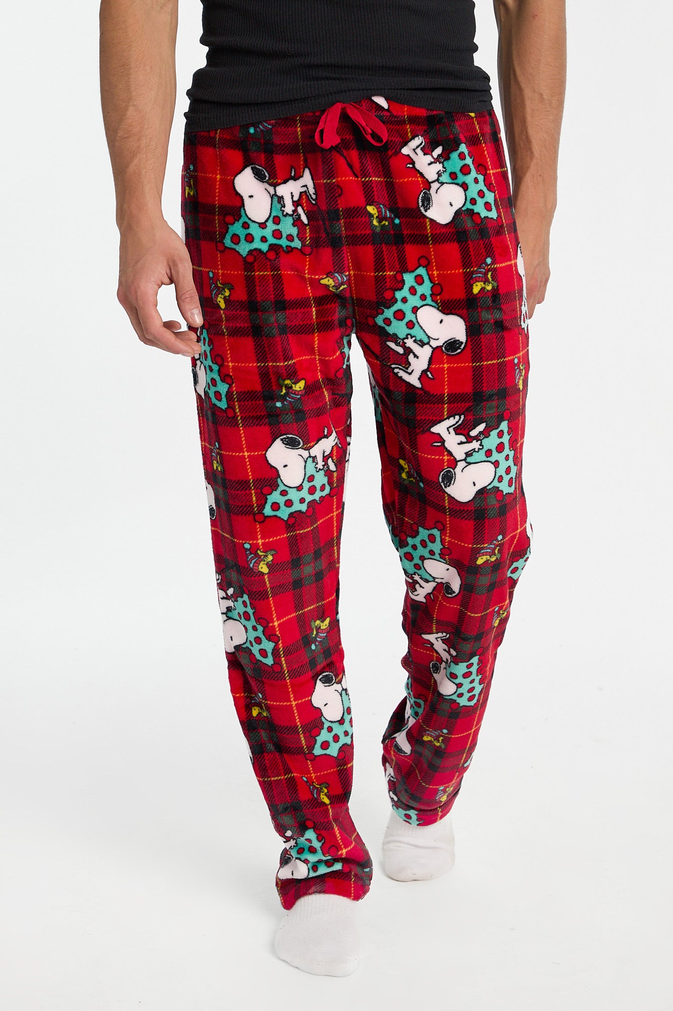 Peanuts Snoopy Christmas Tree Checkered Plush Pajama Pants
