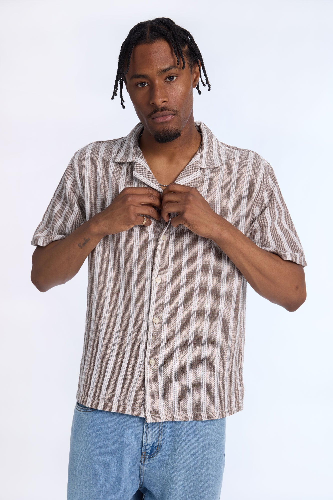 Striped Textured Short Sleeve Shirt