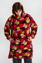 Chandail-couverture à capuche surdimensionné en peluche imprimé à carreaux Le Grincheux thumbnail 1