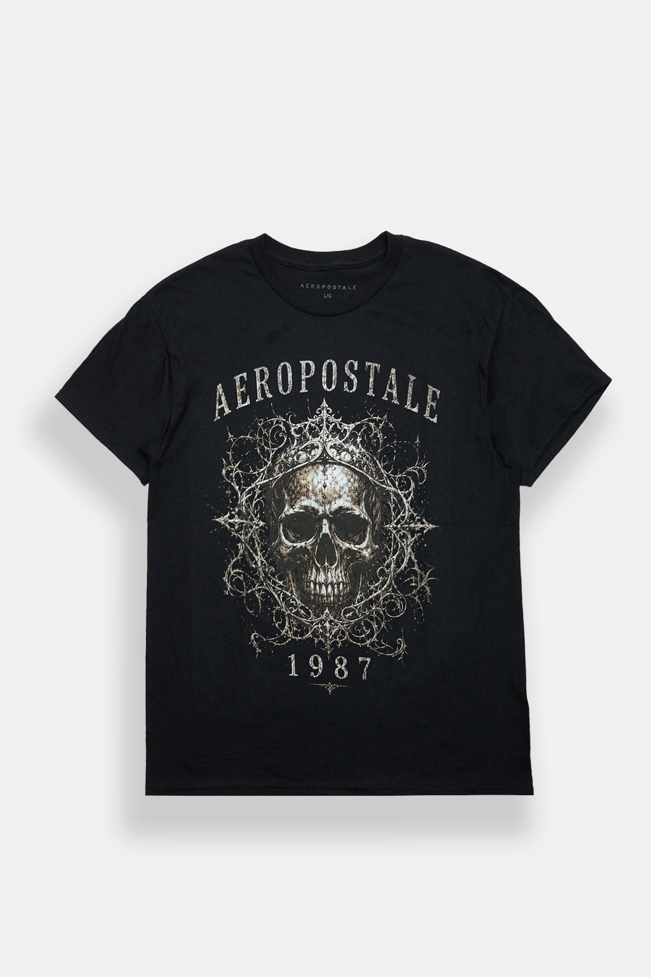 T-shirt classique graphique à crâne gothique Aéropostale 1987
