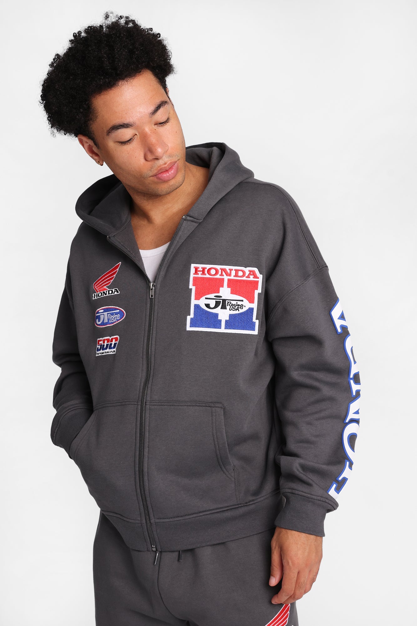 Chandail à capuche en molleton zippé imprimé Honda Racing