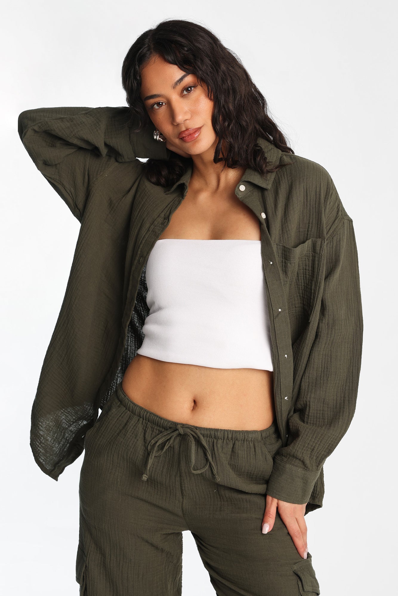 AERO Cotton Gauzy Button-Up Oversized Shirt