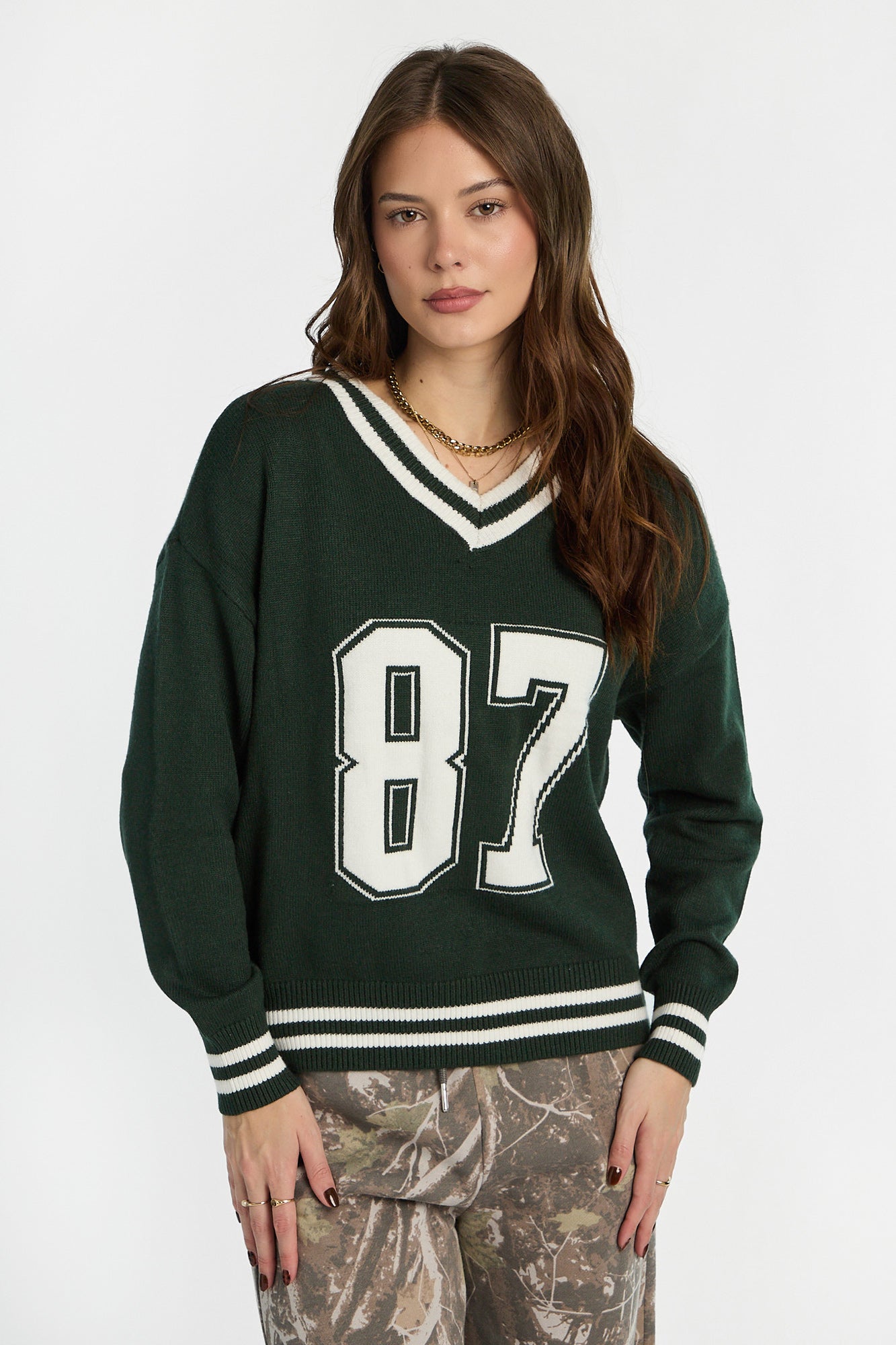 AERO Graphic Flat Knit V-Neck Sweater