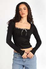 AERO Pointelle Knit Long Sleeve Ruched Square Neck Top thumbnail 3