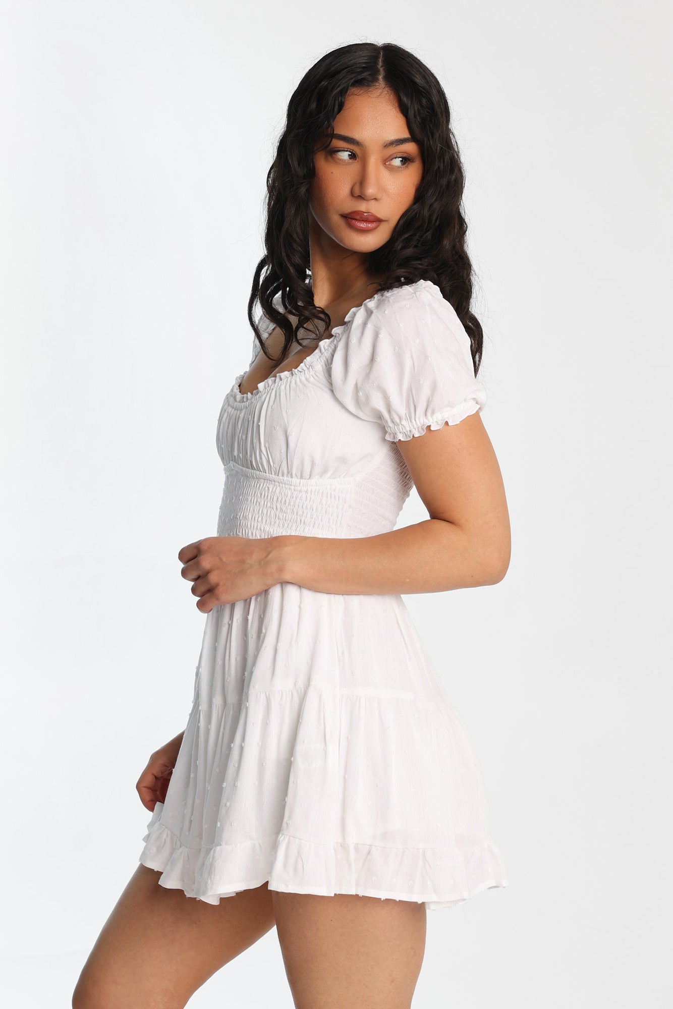 AERO Scoop Neck Fit & Flare Smocked Mini Dress